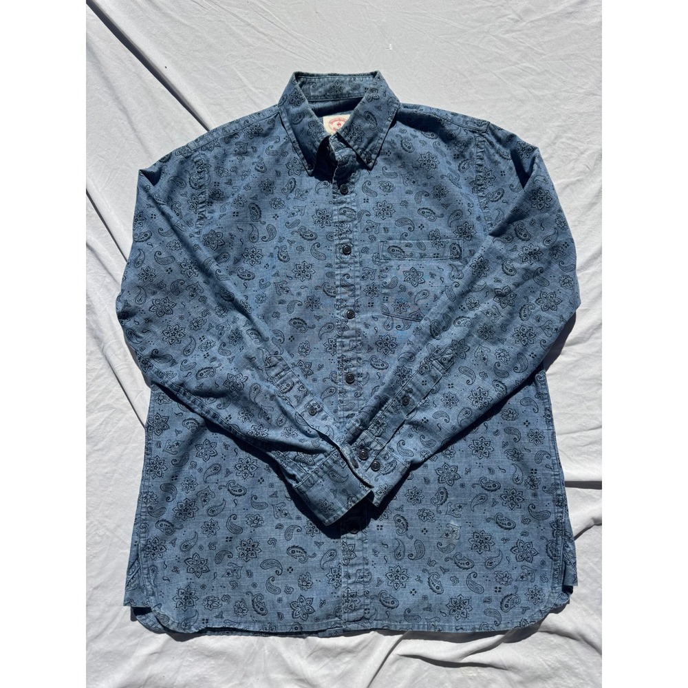 Brooks Brothers Red Fleece Mens Blue Paisley Floral Cotton Button Down‎ Shirt M